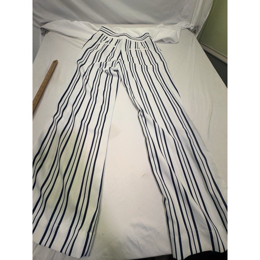 Boston Proper Trouser Pants Womens Size 4 Striped Side Slit Navy White Office - Picture 6 of 7